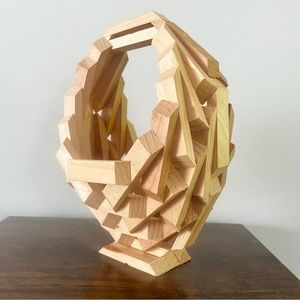 Vintage Midcentury Wood Block Geometric Handmade Fruit Basket Planter Retro SM